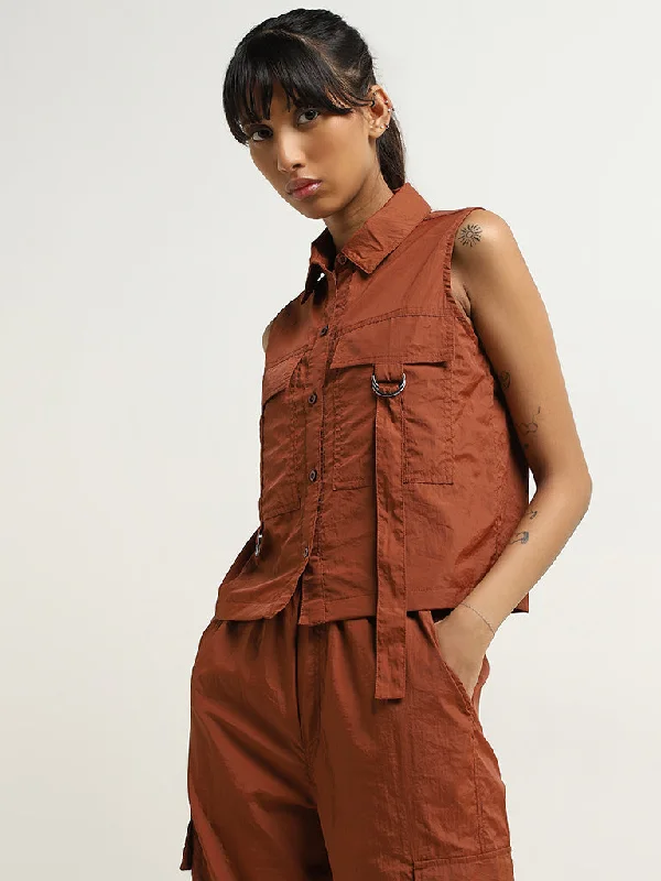 Women's Belted Blazers in Camel Color for a Sophisticated OutfitStudiofit Rust Sleeveless Utility Jacket Women's Belted Blazers in Camel Color for a Sophisticated OutfitStudiofit Rust Sleeveless Utility Jacket