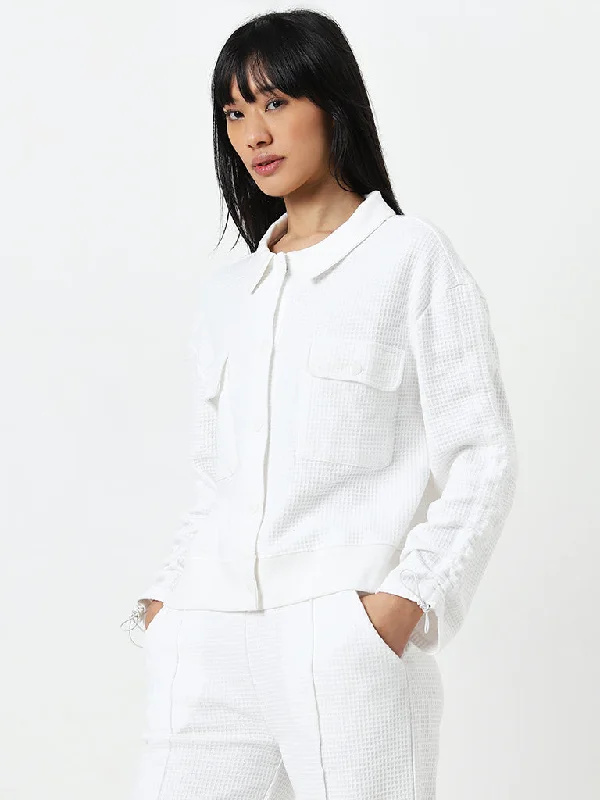 Single - Breasted Women's Corduroy Blazers in Mustard Yellow for an Autumn VibeStudiofit White Waffle Textured Cotton Jacket Single - Breasted Women's Corduroy Blazers in Mustard Yellow for an Autumn VibeStudiofit White Waffle Textured Cotton Jacket