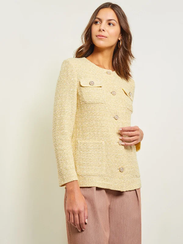 Plus Size Women's Ruffled Blazers in Pink for a Girly and Fashionable LookTailored Pearl Button Front Jacket - Soft Tweed Knit Plus Size Women's Ruffled Blazers in Pink for a Girly and Fashionable LookTailored Pearl Button Front Jacket - Soft Tweed Knit