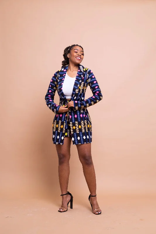 Single - Breasted Women's Corduroy Blazers in Mustard Yellow for an Autumn VibeTanya Ankara long Jacket | Black and Blue African Print Single - Breasted Women's Corduroy Blazers in Mustard Yellow for an Autumn VibeTanya Ankara long Jacket | Black and Blue African Print