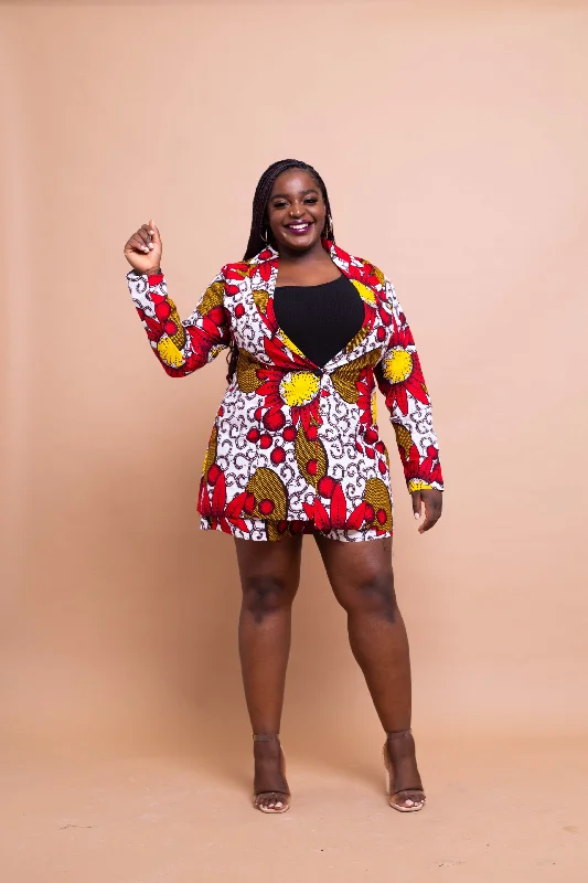 Single - Breasted Women's Linen Blend Blazers in Earth Tones for Casual WearTara Ankara Jacket | Pink and White African Print