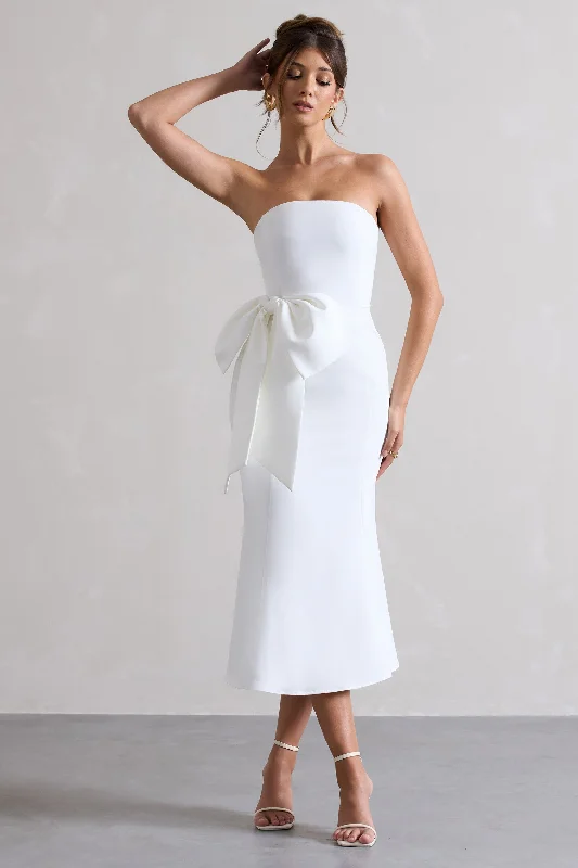 Maxi Women Dress with Floral Print for a Bohemian VibeTo Me | White Bandeau Midi Dress With Oversized Bow Maxi Women Dress with Floral Print for a Bohemian VibeTo Me | White Bandeau Midi Dress With Oversized Bow