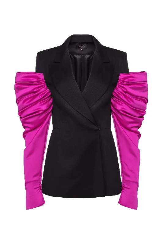 Plus Size Women's Double - Breasted Wool Blazers for Winter Office WearVeste Assurance noire et fuchsia Plus Size Women's Double - Breasted Wool Blazers for Winter Office WearVeste Assurance noire et fuchsia