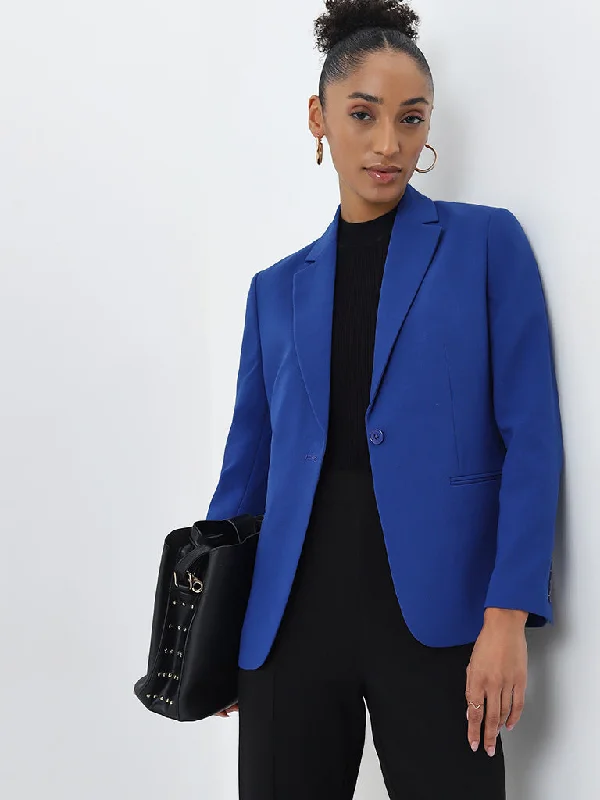 Women's Tailored Stretch Blazers in Navy Blue for Business MeetingsWardrobe Blue Solid Blazer Women's Tailored Stretch Blazers in Navy Blue for Business MeetingsWardrobe Blue Solid Blazer