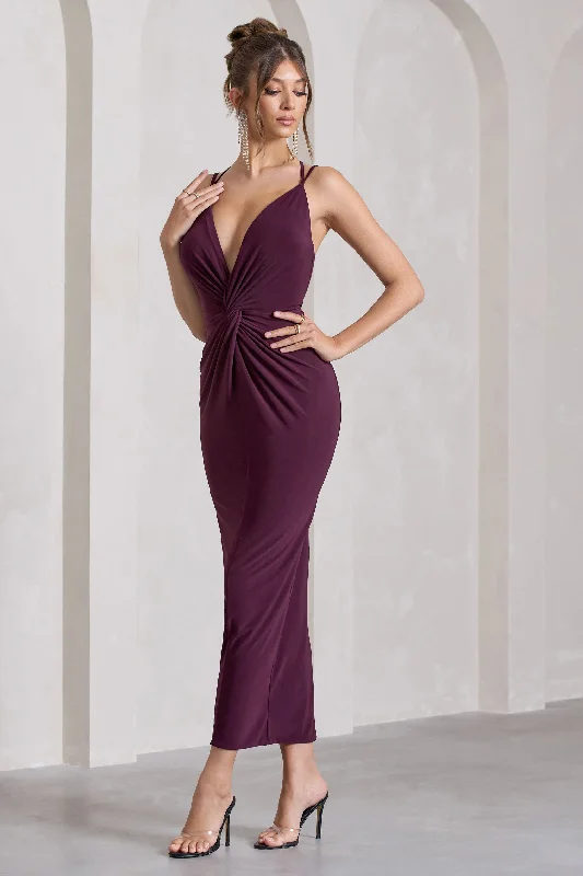 Sleeveless Women Dress in Bright Colors for Summer PartiesYvette | Plum Plunge-Neck Twisted Maxi Dress With Cross-Back Sleeveless Women Dress in Bright Colors for Summer PartiesYvette | Plum Plunge-Neck Twisted Maxi Dress With Cross-Back