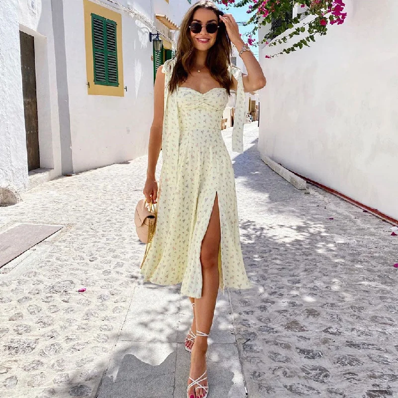 Off - the - Shoulder Women Dress for a Romantic and Feminine Look Off - the - Shoulder Women Dress for a Romantic and Feminine Look Adorable Daisy Printed High Slit A-Line Slip Midi Sundress - Yellow Off - the - Shoulder Women Dress for a Romantic and Feminine Look Off - the - Shoulder Women Dress for a Romantic and Feminine Look Adorable Daisy Printed High Slit A-Line Slip Midi Sundress - Yellow