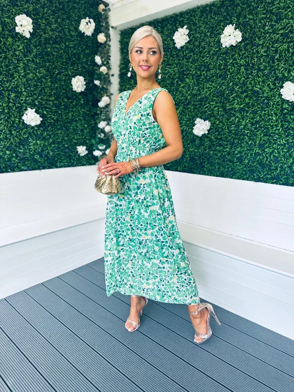 Sleeveless Women Dress in Bright Colors for Summer Parties Sleeveless Women Dress in Bright Colors for Summer Parties Vik Banded Midi Dress Floral Green Sleeveless Women Dress in Bright Colors for Summer Parties Sleeveless Women Dress in Bright Colors for Summer Parties Vik Banded Midi Dress Floral Green