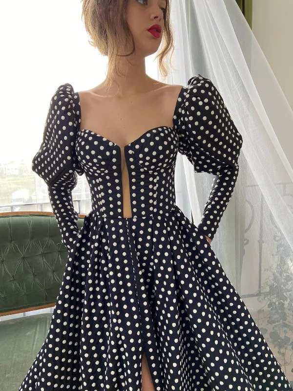 Sleeveless midi dresses with lace details for summer weddingsAntoinette Polka Dots Gown
