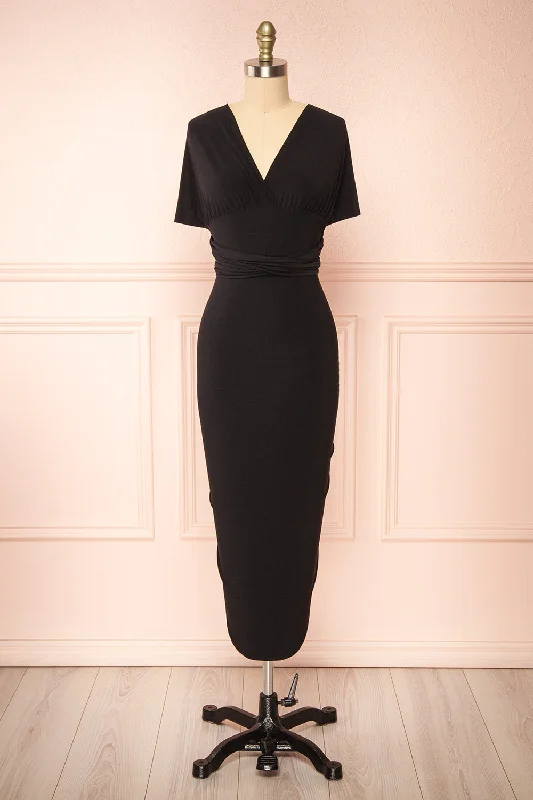 Midi dresses with denim fabric for a casual yet stylish day outAristella Black | Convertible Midi Dress