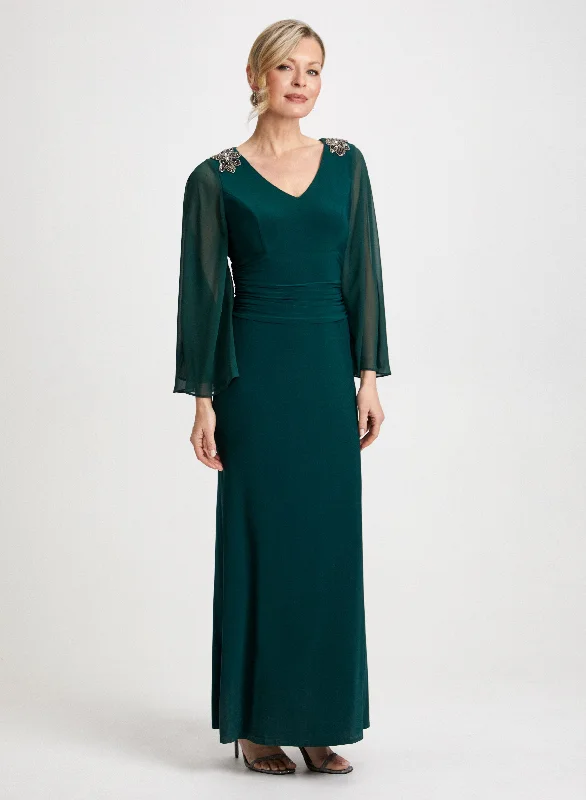 Midi dresses with gathered skirts for a full and flowing silhouetteBeaded Detail Chiffon Gown Midi dresses with gathered skirts for a full and flowing silhouetteBeaded Detail Chiffon Gown