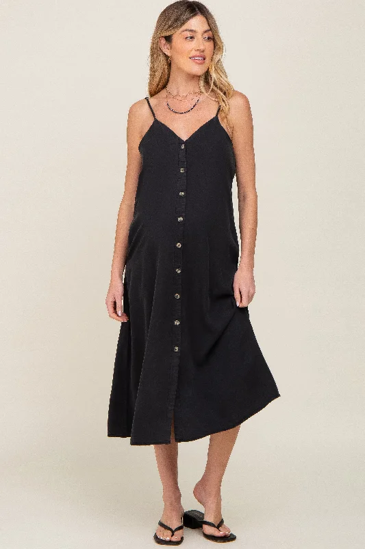 Midi dresses with tassel accents for a bohemian and free - spirited styleBlack Button Down Maternity Midi Tank Dress Midi dresses with tassel accents for a bohemian and free - spirited styleBlack Button Down Maternity Midi Tank Dress