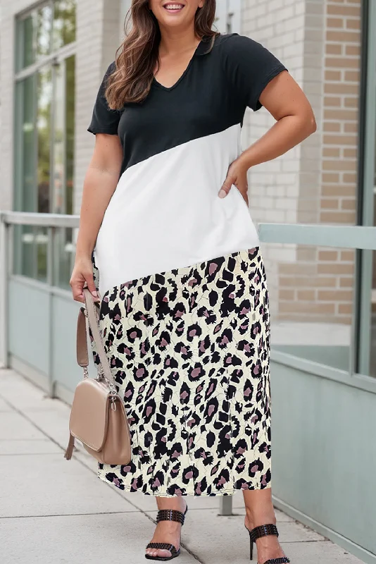 Midi dresses with abstract art prints for an artistic statementLeopard Colorblock Maxi Dress Plus Size Midi dresses with abstract art prints for an artistic statementLeopard Colorblock Maxi Dress Plus Size