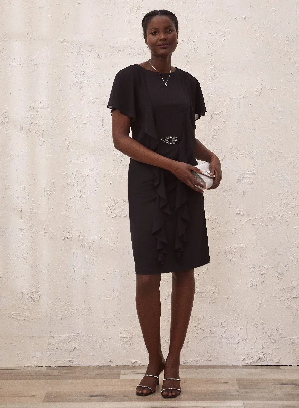 Midi dresses with denim fabric for a casual yet stylish day outCrystal Detail Chiffon Capelet Dress Midi dresses with denim fabric for a casual yet stylish day outCrystal Detail Chiffon Capelet Dress