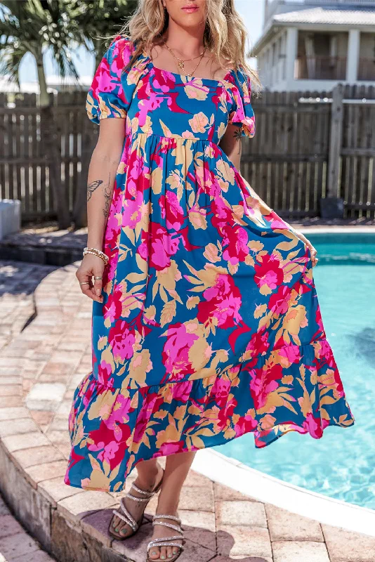 Midi dresses with ruffled hems for a romantic date nightFloral Ruffle Bubble Sleeve Dress Midi dresses with ruffled hems for a romantic date nightFloral Ruffle Bubble Sleeve Dress