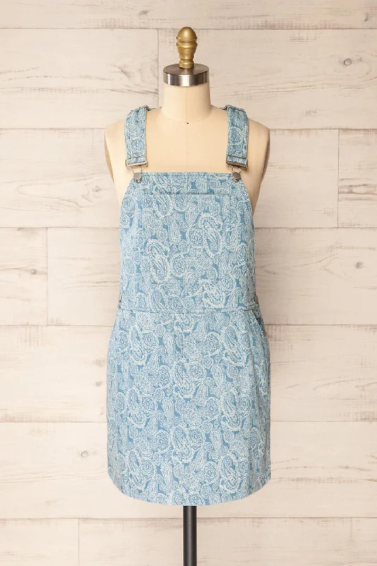 Midi dresses with halter necks for a stylish and comfortable optionDika | Short Blue Paisley Overall Dress Midi dresses with halter necks for a stylish and comfortable optionDika | Short Blue Paisley Overall Dress