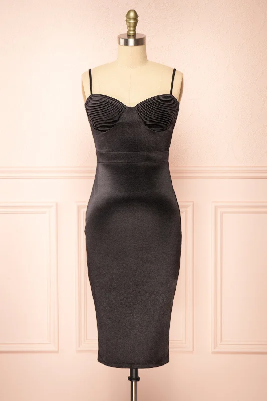Midi dresses with ribbed textures for a unique and tactile appearanceElderia Black | Fitted Satin Midi Dress Midi dresses with ribbed textures for a unique and tactile appearanceElderia Black | Fitted Satin Midi Dress