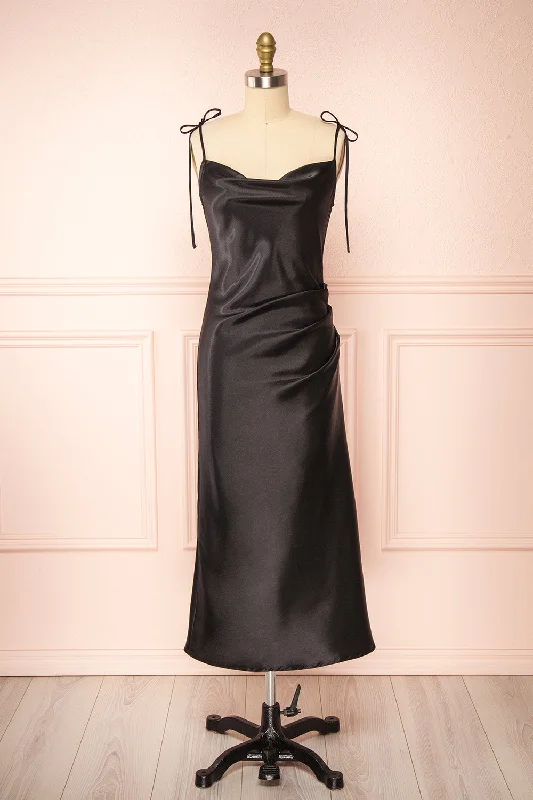Midi dresses with fringe details for a fun and energetic styleElyse Black | Cowl Neck Midi Dress Midi dresses with fringe details for a fun and energetic styleElyse Black | Cowl Neck Midi Dress