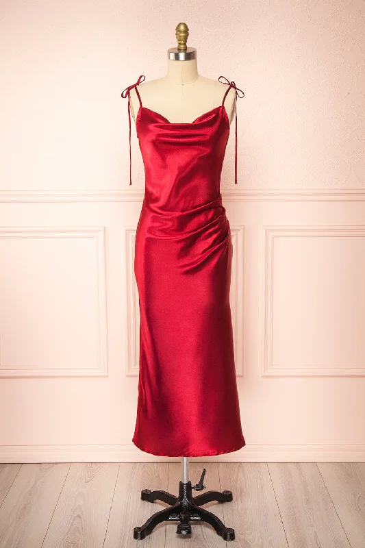 Midi dresses with denim fabric for a casual yet stylish day outElyse Burgundy | Cowl Neck Midi Dress Midi dresses with denim fabric for a casual yet stylish day outElyse Burgundy | Cowl Neck Midi Dress