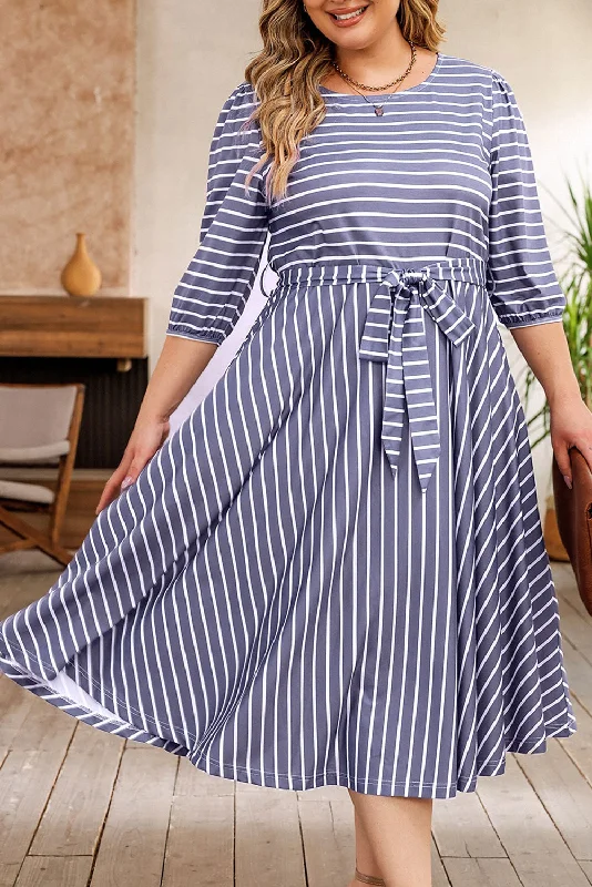 Midi dresses with halter necks for a stylish and comfortable optionStripe Belted Midi Dress Plus Size