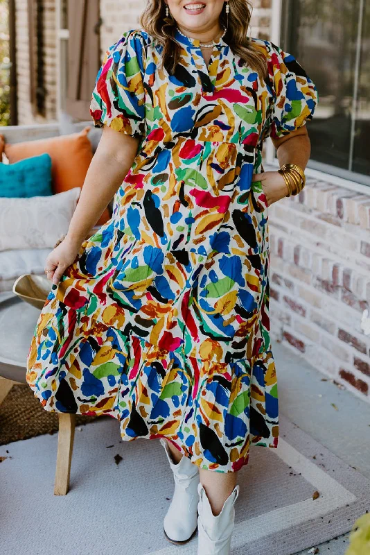 Midi dresses with belted waists to accentuate the figureAbstract Bubble Sleeve Dress Plus Size Midi dresses with belted waists to accentuate the figureAbstract Bubble Sleeve Dress Plus Size