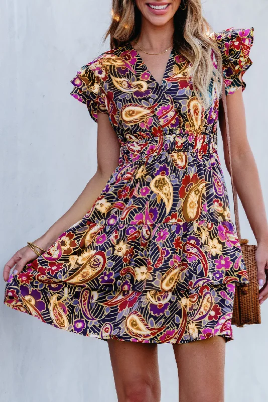 Midi dresses with satin - finish fabrics for a luxurious feelPaisley Flutter Sleeve Tiered Dress Midi dresses with satin - finish fabrics for a luxurious feelPaisley Flutter Sleeve Tiered Dress