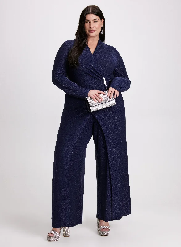 Midi dresses with satin - finish fabrics for a luxurious feelJoseph Ribkoff - Wrap-Over Glitter Knit Jumpsuit Midi dresses with satin - finish fabrics for a luxurious feelJoseph Ribkoff - Wrap-Over Glitter Knit Jumpsuit