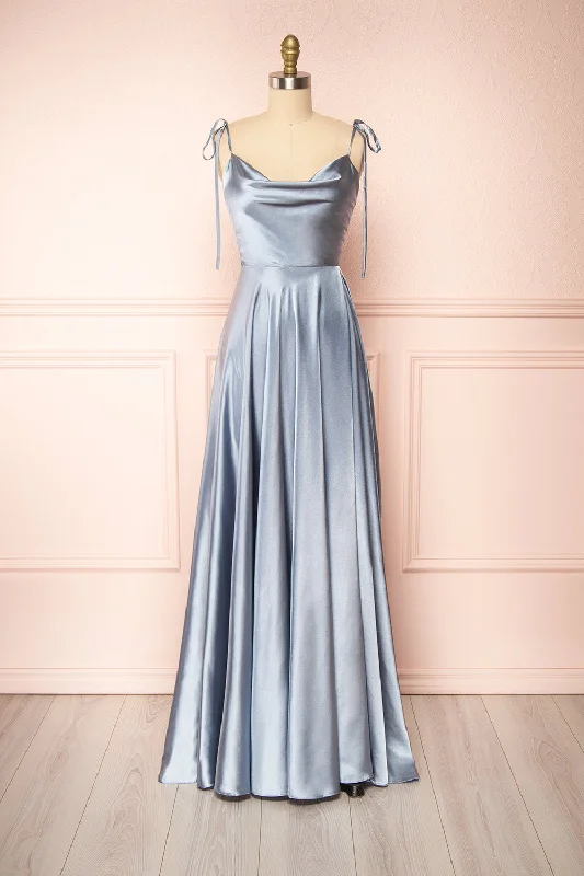 Midi dresses with pleated bodices for a classic and tailored lookMoira Blue | Cowl Neck Satin Maxi Dress w/ High Slit Midi dresses with pleated bodices for a classic and tailored lookMoira Blue | Cowl Neck Satin Maxi Dress w/ High Slit