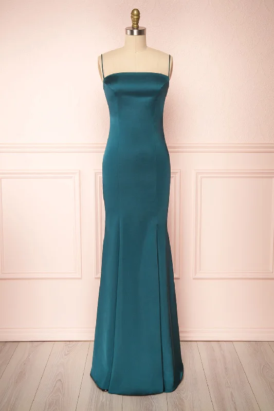 Midi dresses with pleated bodices for a classic and tailored lookNaomie Emerald | Silky Mermaid Gown Midi dresses with pleated bodices for a classic and tailored lookNaomie Emerald | Silky Mermaid Gown