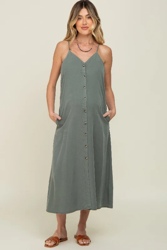 Midi dresses with pleated skirts for a timeless and elegant appealOlive Button Down Maternity Midi Tank Dress Midi dresses with pleated skirts for a timeless and elegant appealOlive Button Down Maternity Midi Tank Dress