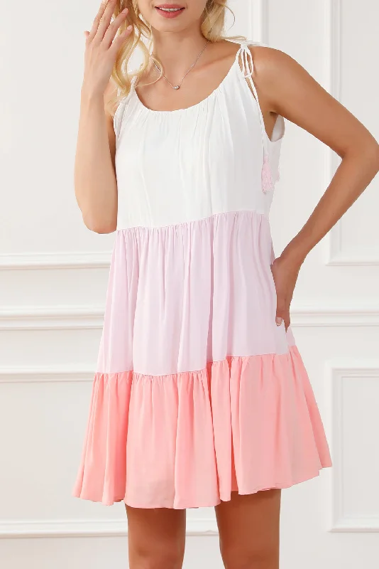 Sleeveless midi dresses with lace details for summer weddingsColorblock Tassel Tie Strap Dress Sleeveless midi dresses with lace details for summer weddingsColorblock Tassel Tie Strap Dress