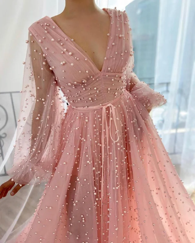 High - low midi dresses with geometric patterns for a modern partyPink Mimosa Beaded Gown High - low midi dresses with geometric patterns for a modern partyPink Mimosa Beaded Gown