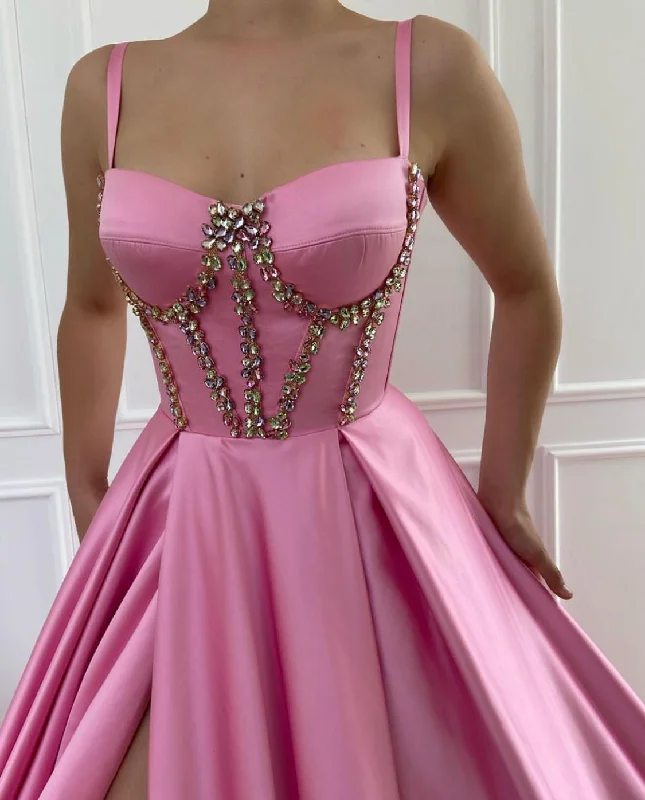 Midi dresses with halter necks for a stylish and comfortable optionPretty Pink Satin Gown