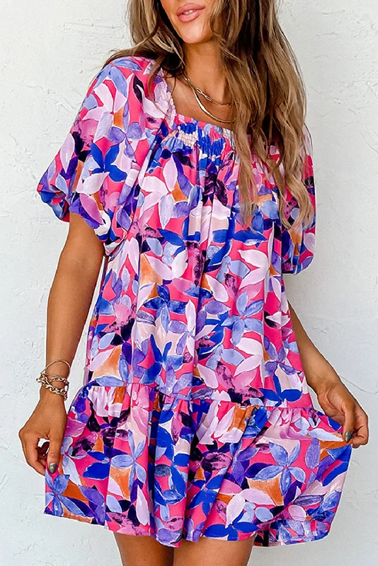 Midi dresses with lace - up fronts for a unique and adjustable styleFloral Short Puff Sleeve Ruffle Dress Midi dresses with lace - up fronts for a unique and adjustable styleFloral Short Puff Sleeve Ruffle Dress