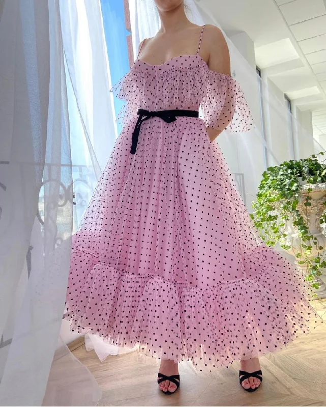 Midi dresses with sheer panels for a touch of allureRosa Polka Dots Gown