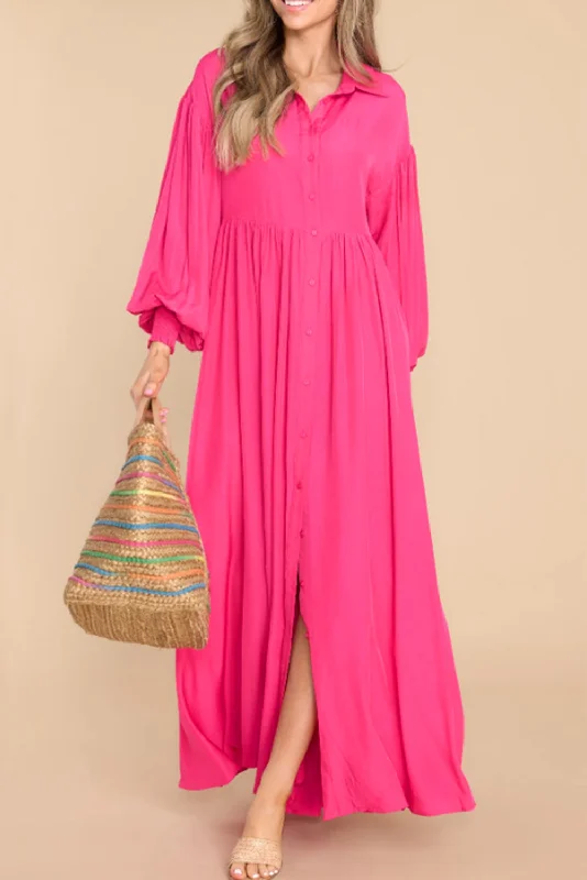 Midi dresses with embroidered accents for a unique and detailed designBubble Sleeve Shirt Maxi Dress