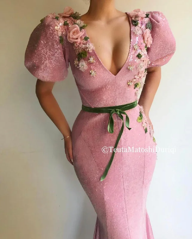 Midi dresses with ruffled bodices for a more pronounced feminine lookRose Puff Sleeve Mermaid Gown Midi dresses with ruffled bodices for a more pronounced feminine lookRose Puff Sleeve Mermaid Gown