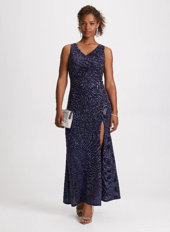 Midi dresses with mesh inserts for a trendy and breathable optionShimmering Front Slit Dress Midi dresses with mesh inserts for a trendy and breathable optionShimmering Front Slit Dress