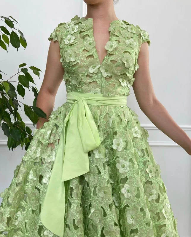Midi dresses with belted waists to accentuate the figureSpring Blossom Laced Gown