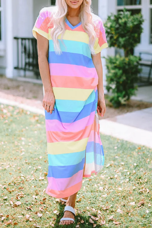 Midi dresses with button - down skirts for a unique and functional designStripe Short Sleeve Midi Dress Midi dresses with button - down skirts for a unique and functional designStripe Short Sleeve Midi Dress