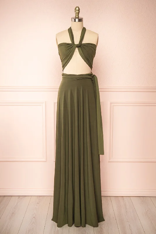 Midi dresses with denim fabric for a casual yet stylish day outViolaine Khaki | Convertible Maxi Dress Midi dresses with denim fabric for a casual yet stylish day outViolaine Khaki | Convertible Maxi Dress