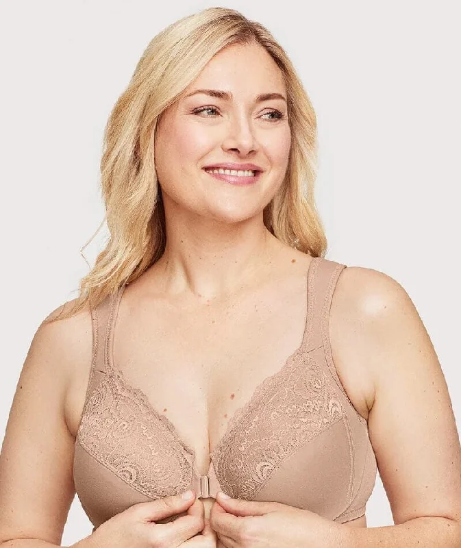 seamless t - shirt bras for everyday wearGlamorise WonderWire Front-Closure Bra - Cafe