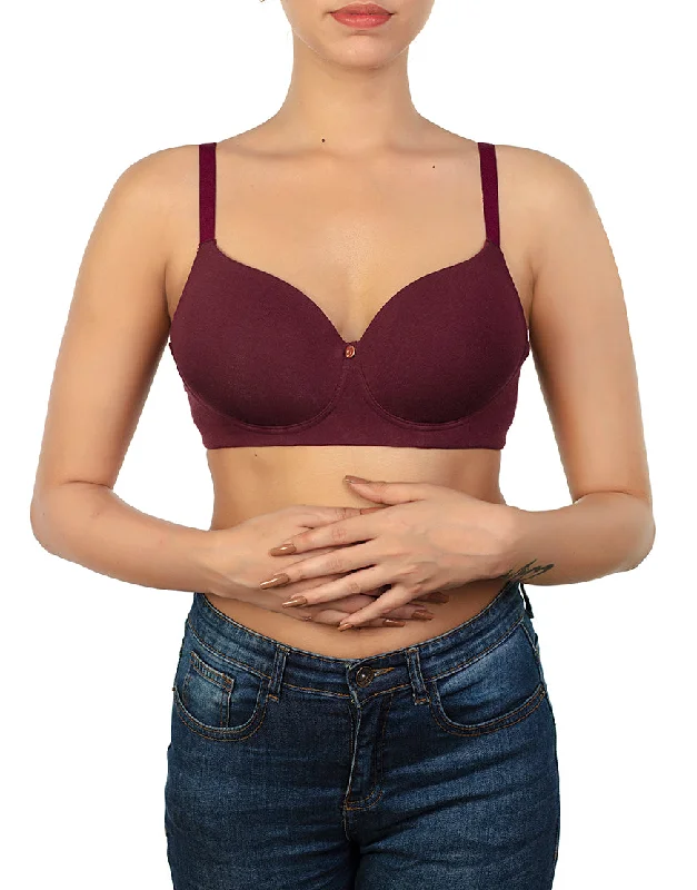 full cup nursing bras for better milk flowLOSHA SIDE SMOOTHING BIO WASHED ANTI BACTERIAL COTTON WIRELESS T-SHIRT BRA-MAROON