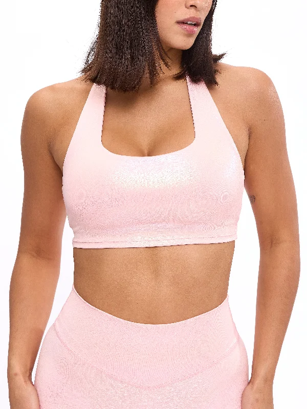 seamless women sport bra for smooth under clothesRevolution Halter Crop V2 - Pink Holographic
