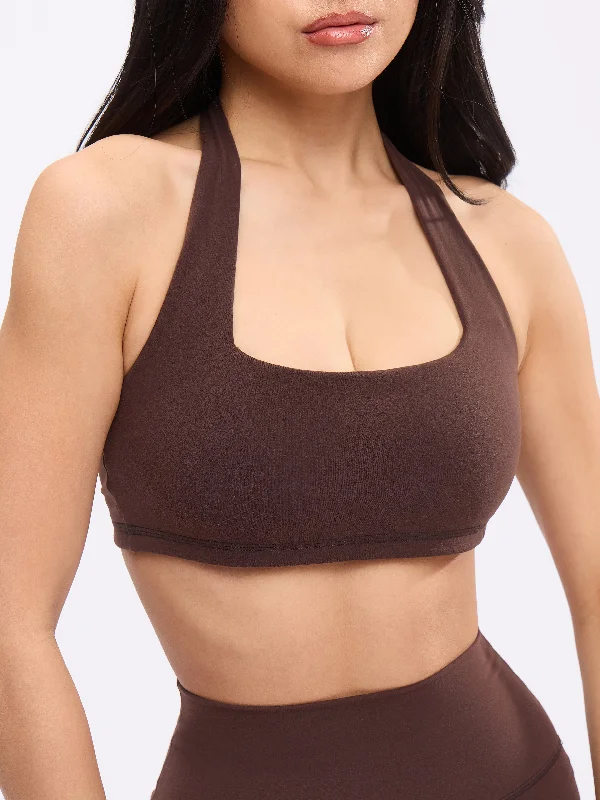 sleep women sport bra for comfortable restRevolution Halter Sports Bra - Journey Dark Brown