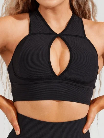 water - resistant women sport bra for water sportsSphynx Ribbed Sports Bra - Onyx Black