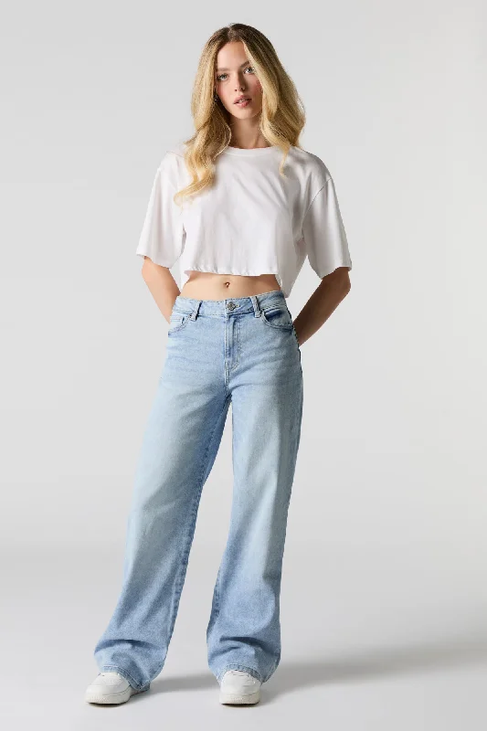 Cropped Denim Top to Pair with High - Waisted BottomsHigh Rise Stretch Wide Leg Jean Cropped Denim Top to Pair with High - Waisted BottomsHigh Rise Stretch Wide Leg Jean