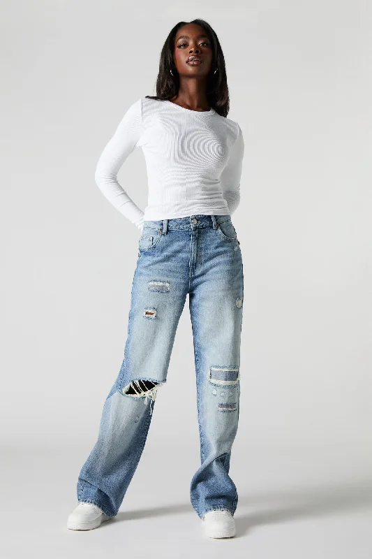 Denim Top for a Beachside Picnic with a Laid - Back StyleDistressed High Rise Wide Leg Jean Denim Top for a Beachside Picnic with a Laid - Back StyleDistressed High Rise Wide Leg Jean