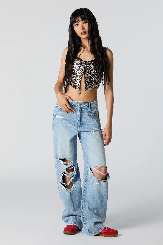 Ripped Denim Top for a Rebellious Fashion StatementUltra Distressed High Rise Wide Leg Jean