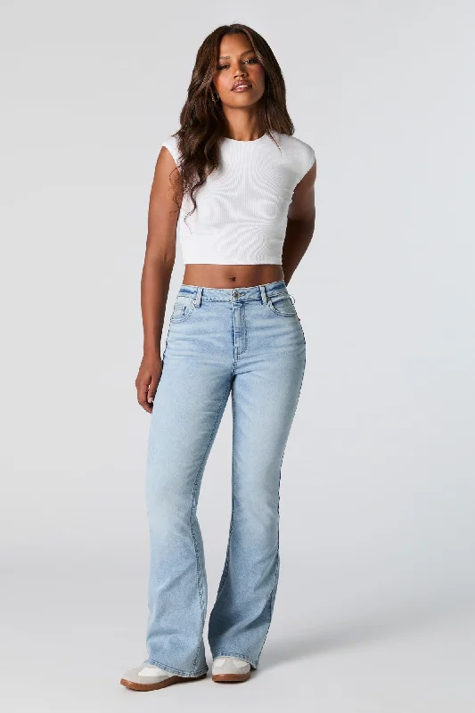 Cropped Denim Top to Pair with High - Waisted BottomsAustin Light Wash High Rise Flare Jean Cropped Denim Top to Pair with High - Waisted BottomsAustin Light Wash High Rise Flare Jean