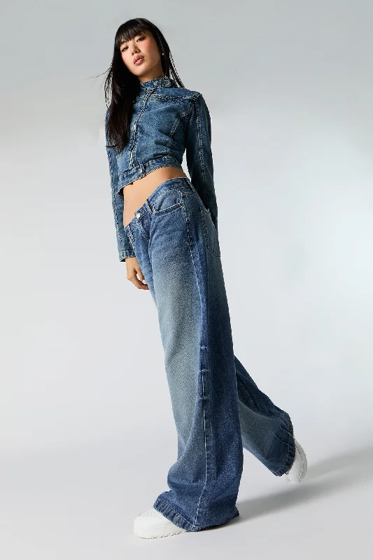 Cropped Denim Top to Pair with High - Waisted BottomsHigh Rise Super Wide Leg Jean